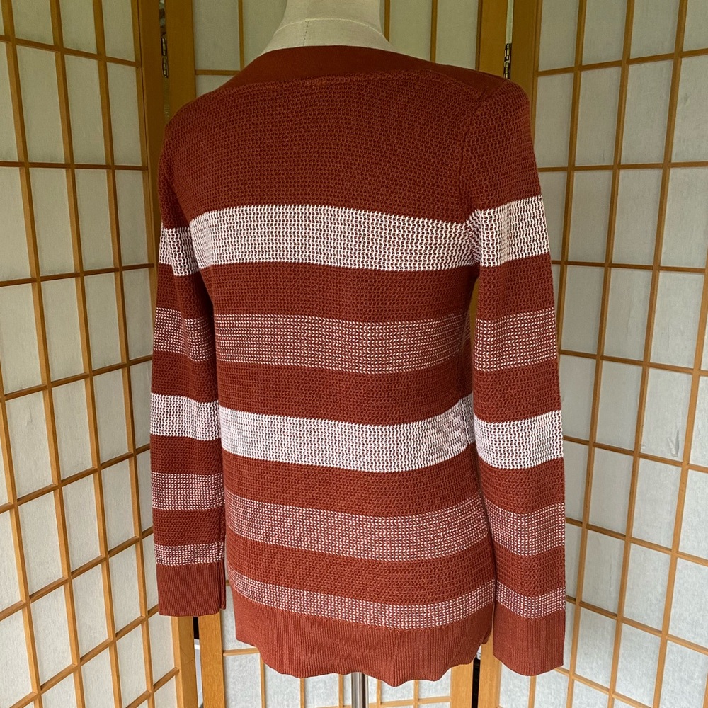 Market & Spruce Striped Weave Rust Sweater SZ M - Picture 8 of 13